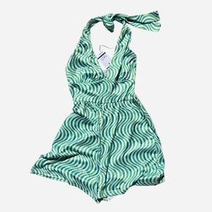Green Swirl Halter Romper